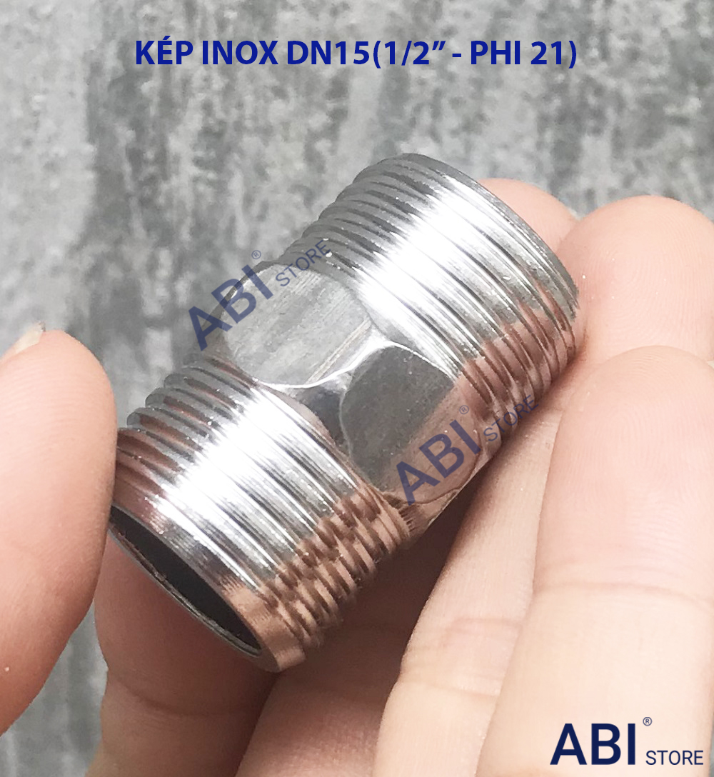 KÉP dn15, nối 2 đầu ren ngoài dn20 hàng dày đẹp, kép inox 201, kép inox 304