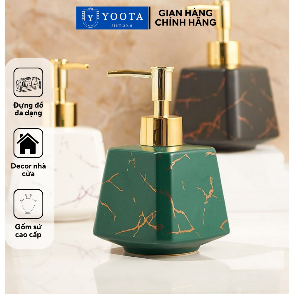 Hộp Đựng Dầu Gội Sữa Tắm, Nước Rửa Tay, Chai Sứ Chiết Mỹ Phẩm Có Vòi Nhấn 350ML Cao Cấp