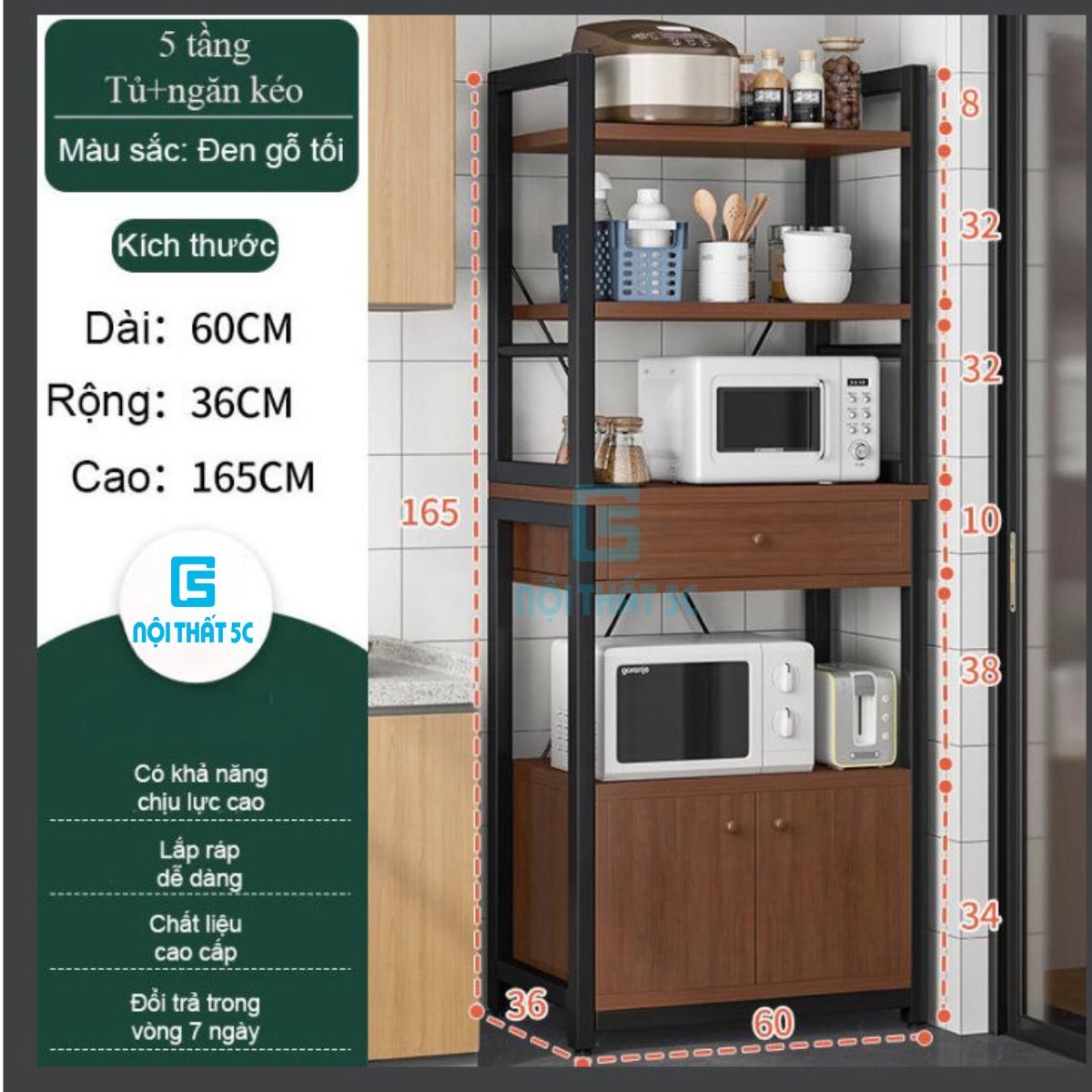 Tủ bếp đa năng để lò vi sóng kèm ngăn kéo tiện dụng