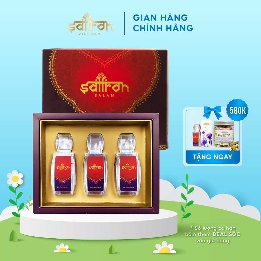 Set nhụy hoa nghệ tây Salam cao cấp 3Gram tặng 1Gram và hũ trà hoa mix 16Gram SAFFRON VIỆT NAM hỗ trợ ngủ ngon, giảm căng thẳng, sáng da