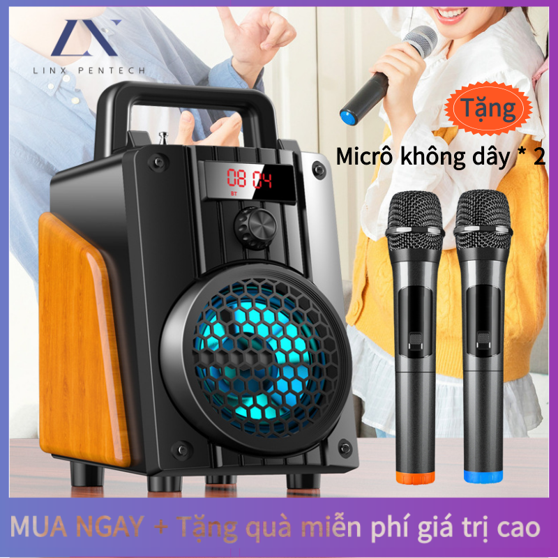 Loa Bluetooth Karaoke Không Dây (Micro Không Dây * 2) Hát Công Suất Lớn 20W + Điều Khiển Từ Xa / Đầu Đọc Thẻ / Loa Gỗ Với Pin Dung Lượng Lớn 3600MAH