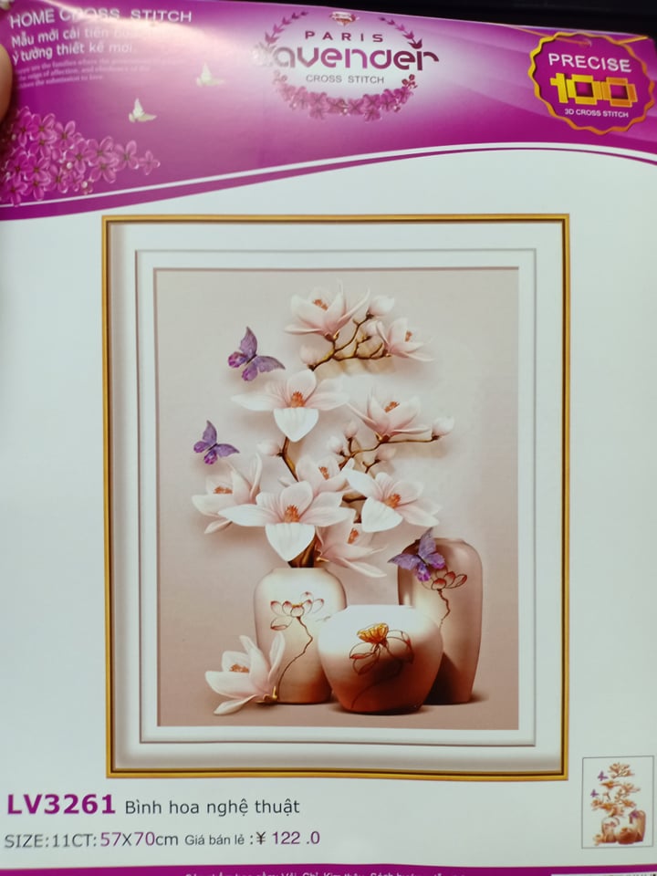 [HCM]Tranh thêu chữ thập bình hoa nghệ thuật LV3261 - kích thước 57 * 70
