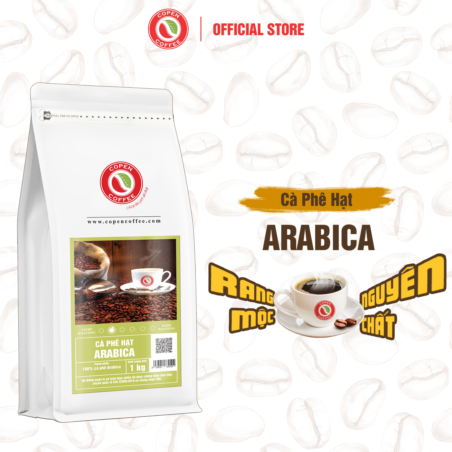  Cà phê hạt Arabica gói 1kg  Q  - Rang mộc nguyên chất - Đắng nhẹ chua thanh hậu ngọt thơm nhẹ dài lâu - Pha máy pha phin - Copen Coffee 