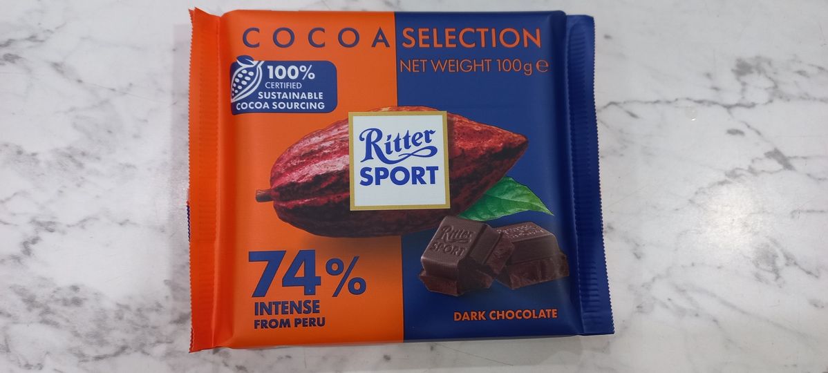 Fine Dark Chocolate 74% Cocoa . Ritter Sport 100G.Best before 10 2024