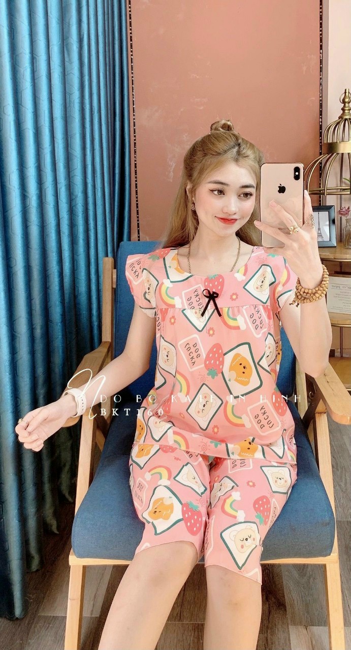 Đồ bộ mặc nhà kate lụa dễ thương hình cầu vồng