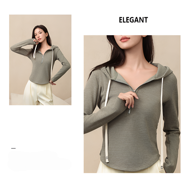 jieping Women's LongSleeved TShirt with Hooded Sweatshirt
