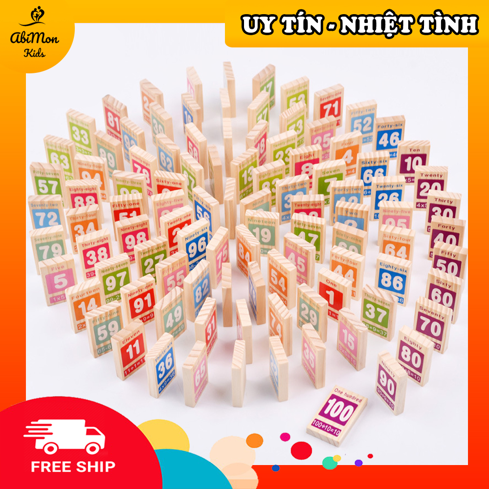 🌻 Domino Gỗ Số Đếm (100 miếng) ☘️ Montessori cao cấp ✨ Đồ chơi Gỗ - Giáo dục - An toàn - Thông minh
