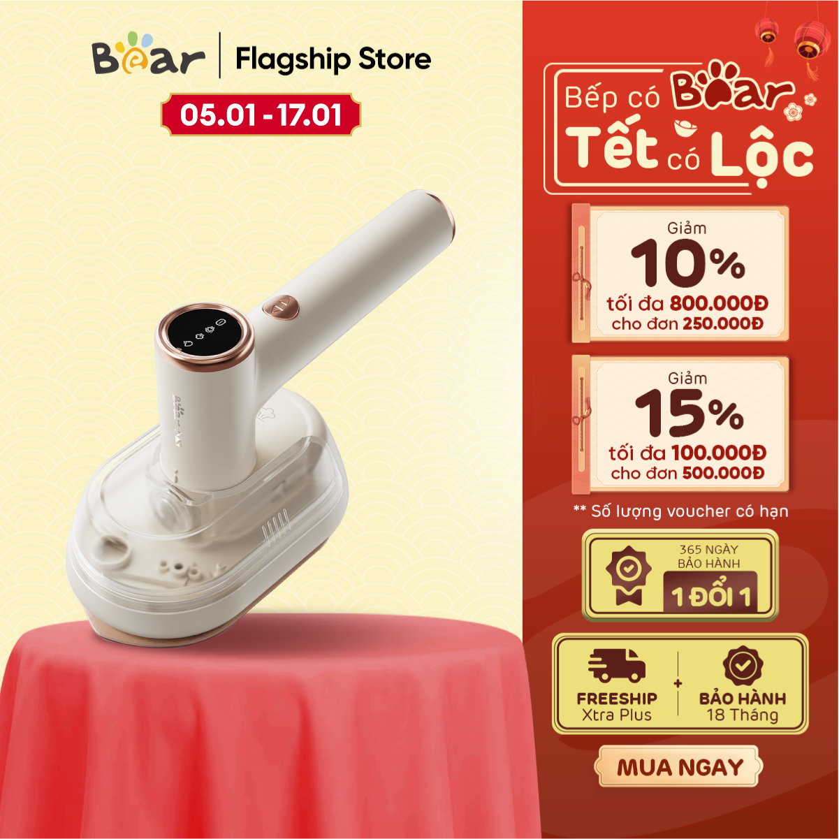 Bàn ủi hơi nước cầm tay Bear GTJ-A12Z2 - Hàng Chính Hãng - Bảo Hành 18 Tháng