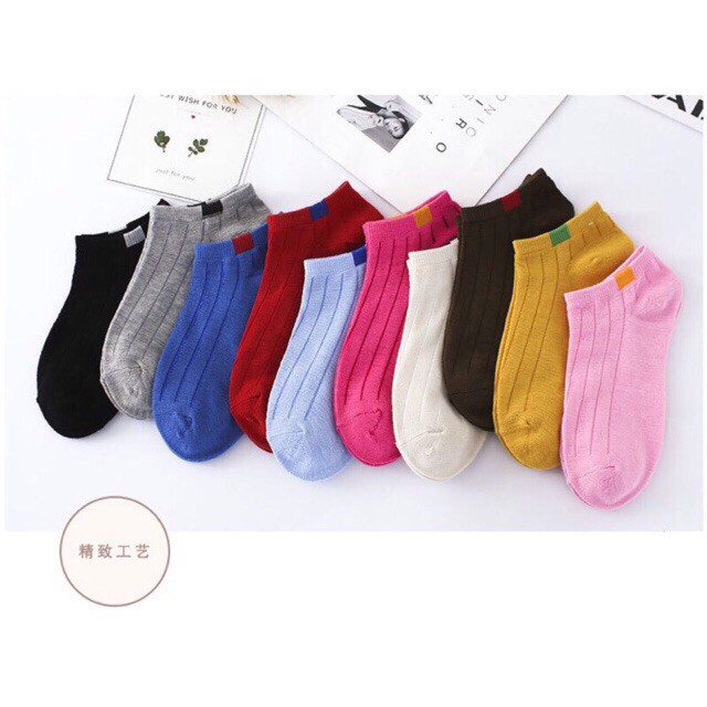 Set 10 đôi tất gân vintage cổ ngắn kháng khuẩn nhiều màu - see ever 20
