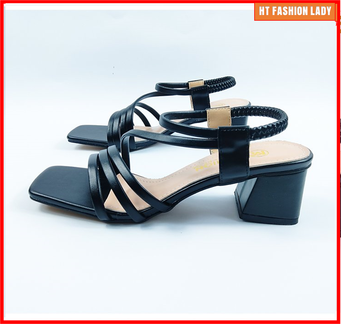 Giày Sandal Nữ Dây Quai Ngang HT Fashion Lady Quai Nhiều Dây Đan Xen Sang Trọng Gót Vuông 5Phân Đi Êm Mũi Vuông Thời Trang HM0004