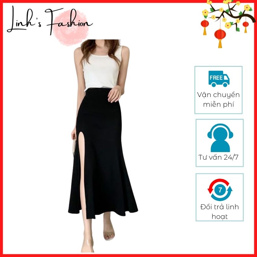 [Free ship + Quà] Chân Váy Nữ Hot Trend 2021, Chân váy dáng dài qua gối Midi xẻ trước CV01 LINH'S FASHION , Chân váy đuôi cá chất Umi cao cấp  loại 1