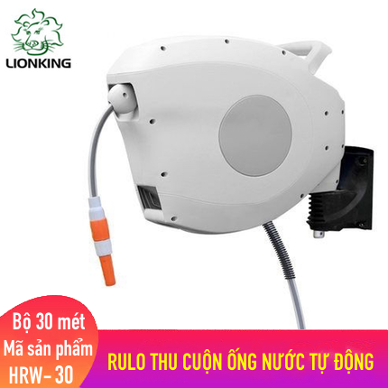 Bộ vòi tưới cây, rửa xe Lionking ống dài 30 mét HRW-30 (PHIÊN BẢN CAO CẤP). Bao gồm rulo cuộn ống tự động. TẶNG VÒI PHUN ĐA NĂNG 8 KIỂU PHUN