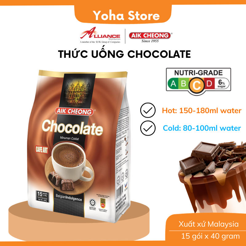Chính hãng Chocolate Hòa Tan Aik Cheong Chocolate Cafe Art 15 Gói x 40g nhập khẩu từ Malaysia