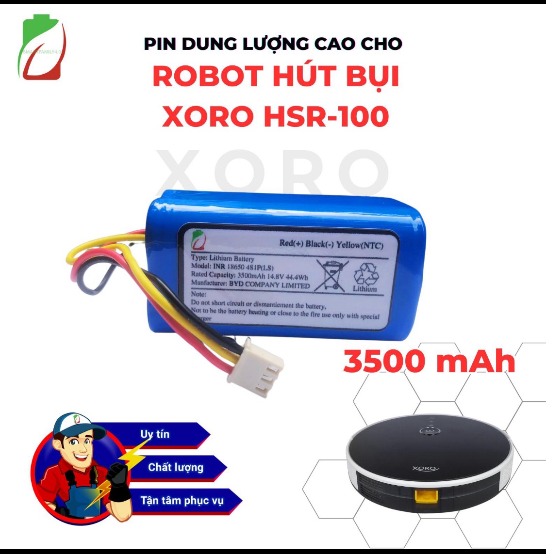 Pin robot vanmaster v16eu , dung lượng 3500mah chính hãng bảo hành 9 tháng nâng cấp cho pin gốc 2600mah