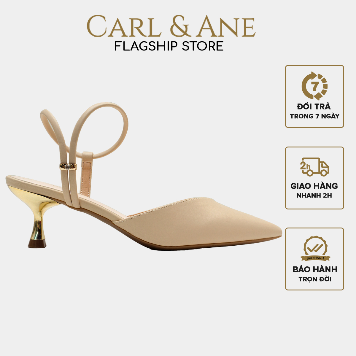 Carl & Ane - Giày cao gót quai mảnh mũi nhọn phong cách Hàn Quốc màu nude - CL019