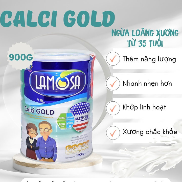 LAMOSA - [HÀNG XUẤT KHẨU] SỮA Y TẾ BỔ SUNG CANXI CHO NGƯỜI TỪ 35 TUỔI CALCI GOLD 900GR