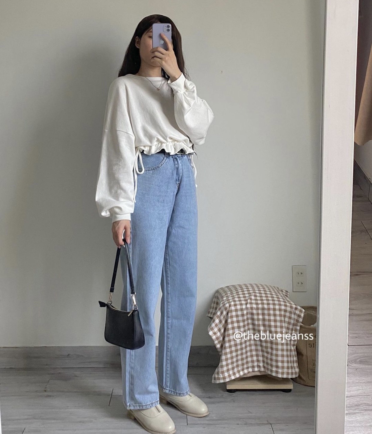 SET BAGGY JEANS ỐNG SUÔNG + CROPTOP RÚT DÂY