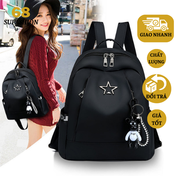 Balo nữ thời trang chống thấm nước tặng kèm móc khóa gấu