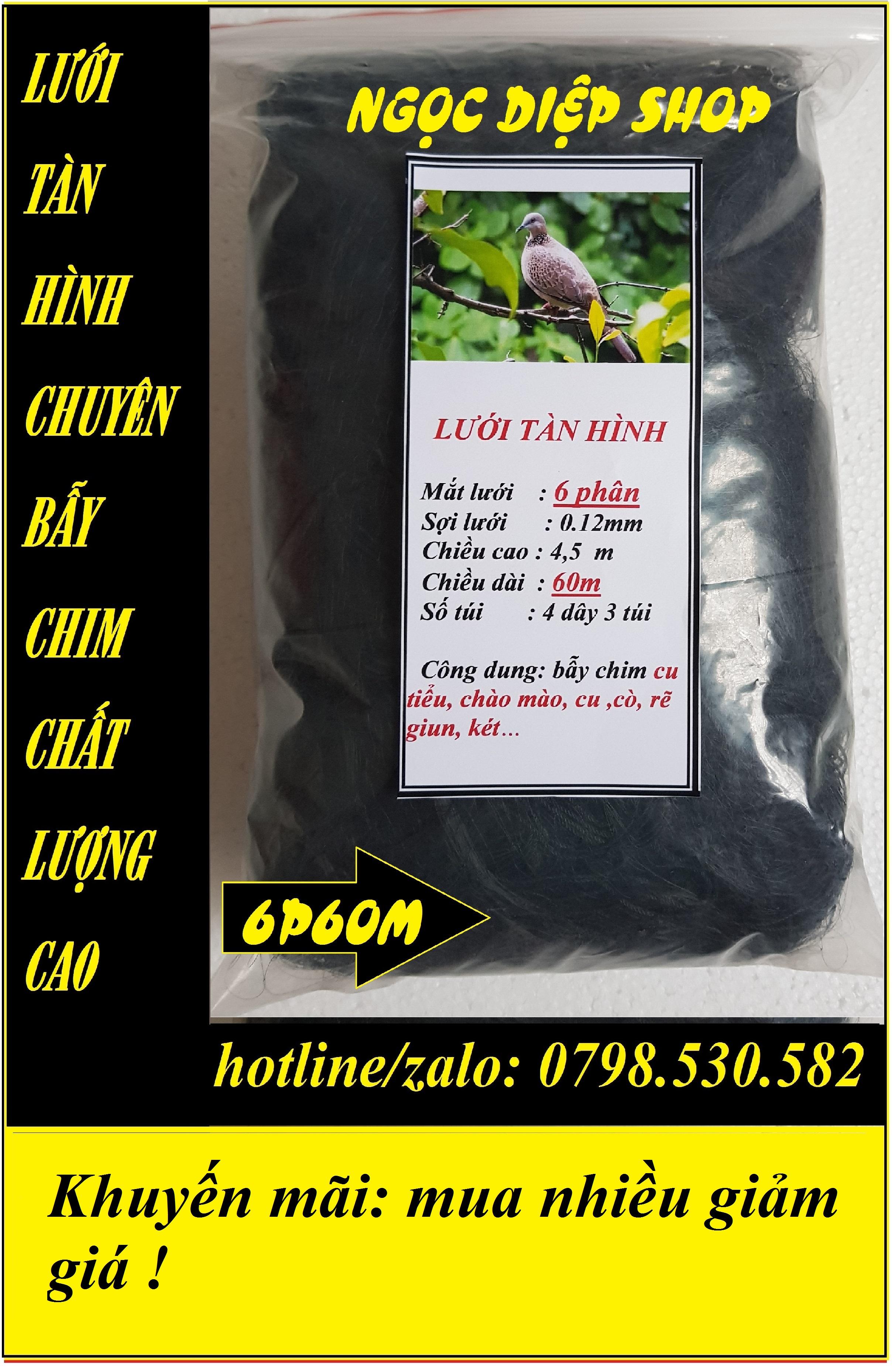 Lưới tàn hình 6 phân 60m bẫy chim cu tiểu, chào mào, cu, rẽ giun, két