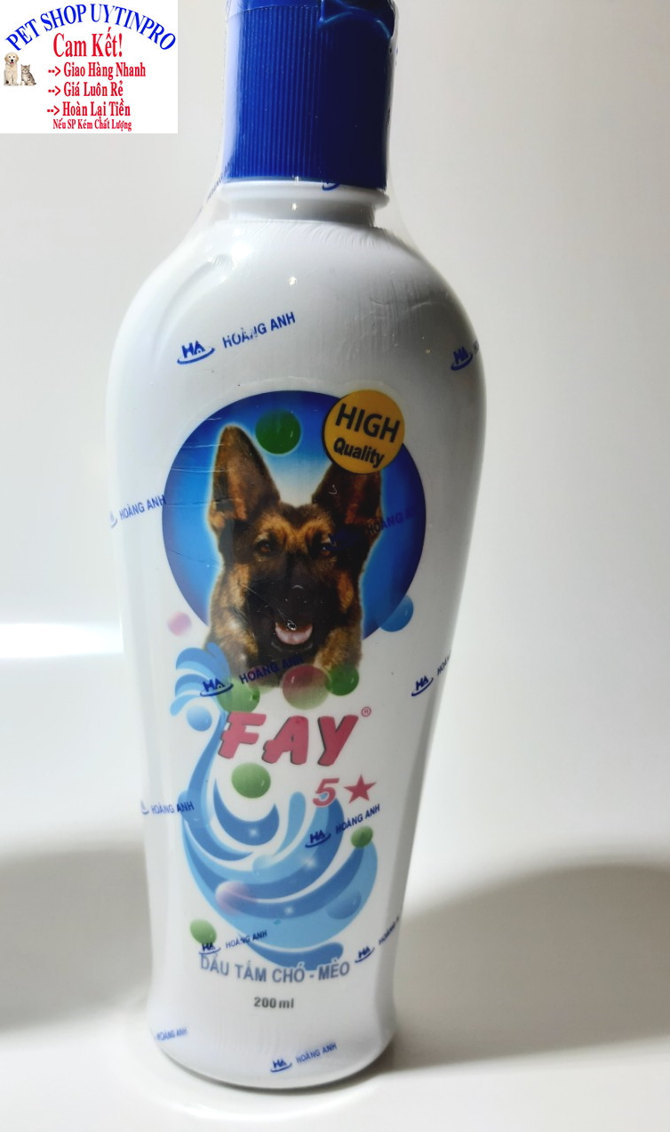 [Hoàn tiền 10%]  DẦU TẮM CHÓ MÈO Fay 5 Sao hỗ trợ làm sạch ve rận bọ chét Duy trì độ ẩm Khử mùi hôi Làm mượt lông Bảo vệ da Chai 200ml - Pet shop Uytinpro