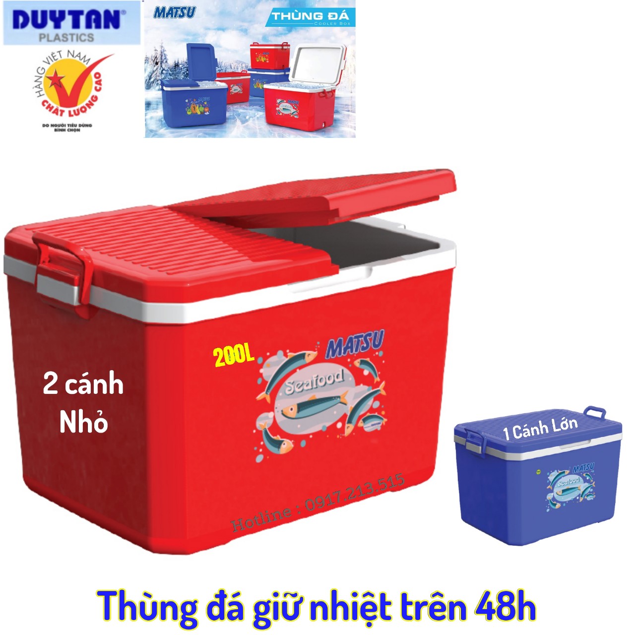 Thùng đá giữ nhiệt Duy Tân 200 Liter ,Thùng đá ướp thực phẩm giữ nhiệt ,Thùng giữ nhiệt 1 ngăn và 2 ngăn
