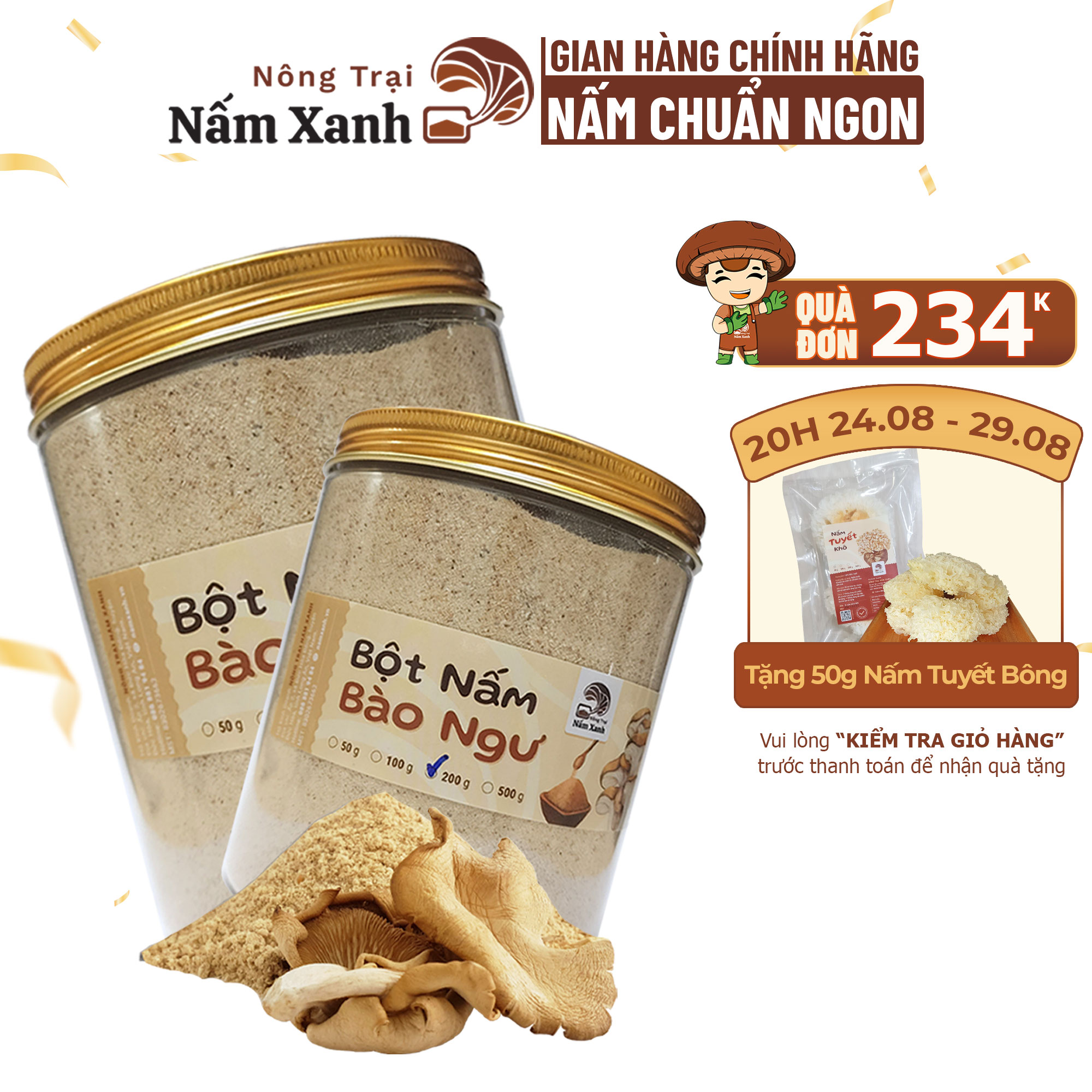 Bột nấm bào ngư xám - thêm ngọt thanh từ nấm cho món ăn - nông trại nấm xanh