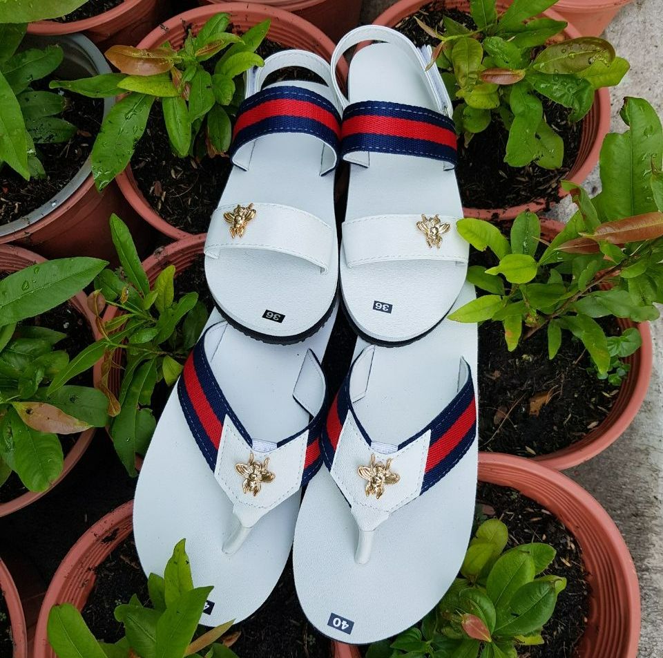 Dép cặp đôi nam nữ sandal đồng nai đế trắng quai trắng phối dù