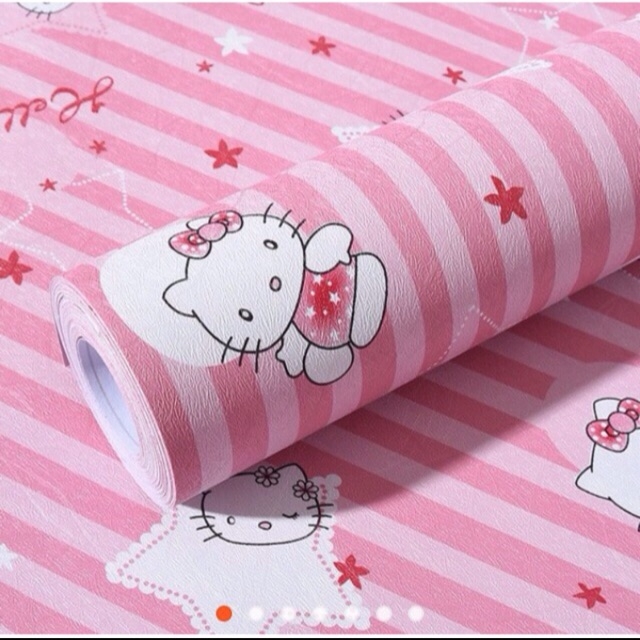 10m giấy dán tường kitty hồng sao khổ rộng 45cm có keo dán sẵn