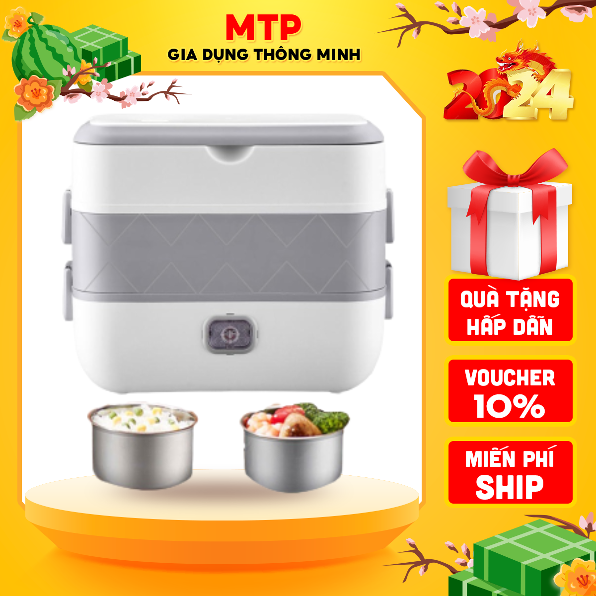 Hộp cơm cắm điện văn phòng 2 tầng, Hộp cơm cắm điện đa năng, Hộp cơm giữ nhiệt cắm điện