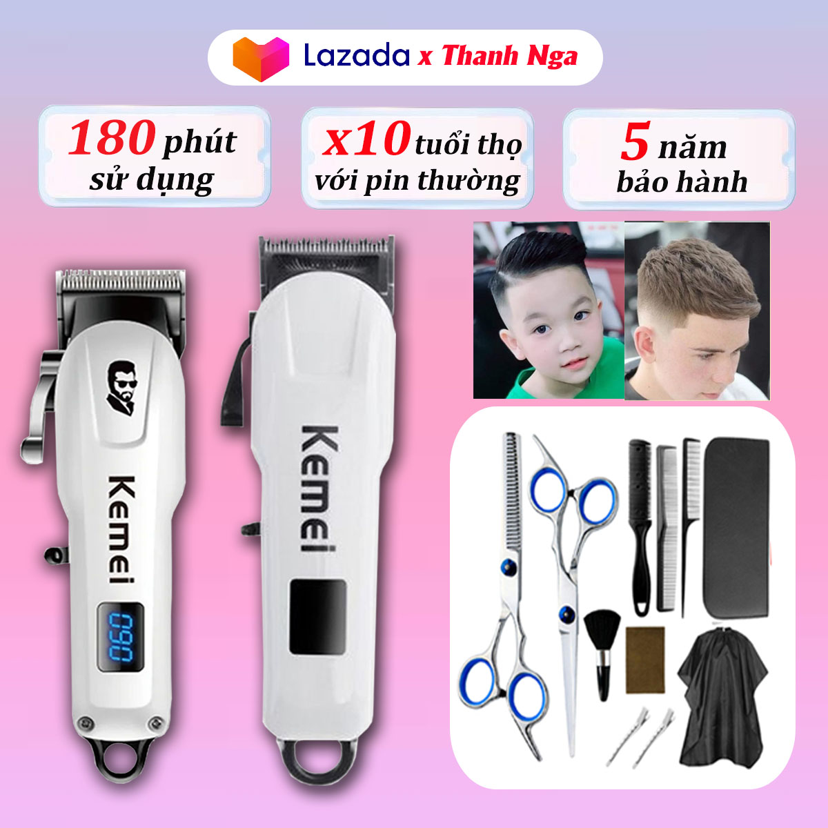 (CHÍNH HÃNG) Tông Đơ Cắt Tóc Không Dây Mini KM-232, Tông Đơ Hớt Tóc Cho Bé Tại Nhà, Tăng Đơ Cắt Tóc Chuyên Nghiệp Kiểu Dáng Mini Gọn Nhẹ Màn Hình LCD Sạc Pin Tiện Dụng