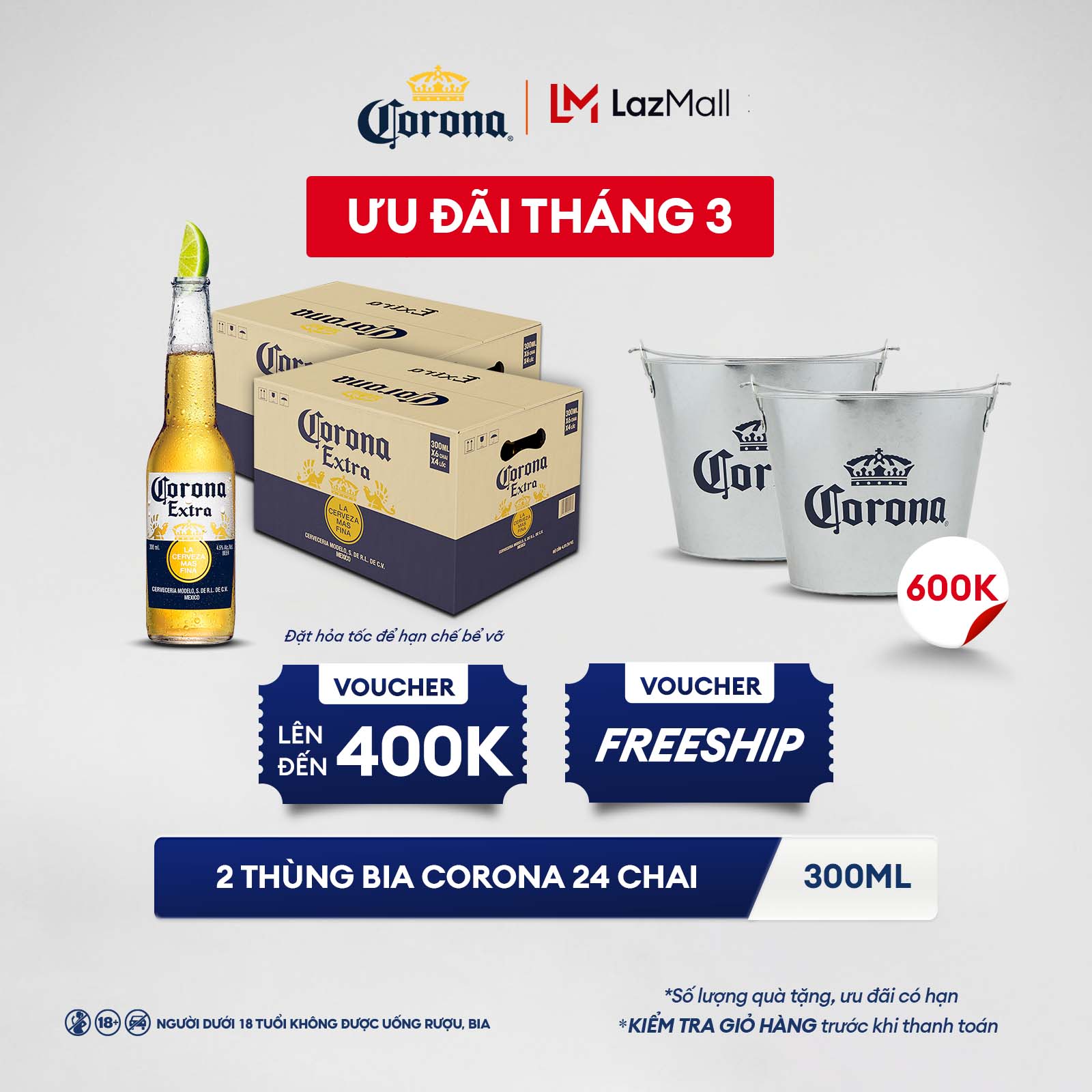 Combo 2 Thùng 24 Chai Bia Corona Extra Nhập Khẩu (300ml/chai)