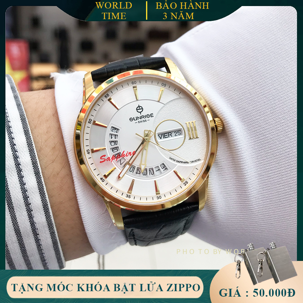 Đồng Hồ Nam Sunrise 1130SA - Hộp  + Thẻ BH - Kính Sapphire chống xước , chống nước - dây da cao cấp