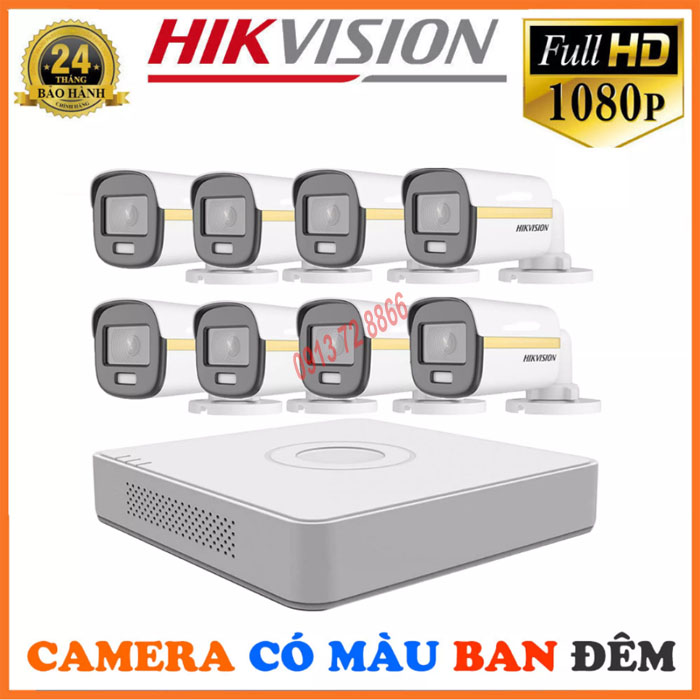 Bộ camera hikvision có màu ban đêm 8 kênh full hd 1080p - đầy đủ phụ kiện lắp đặt