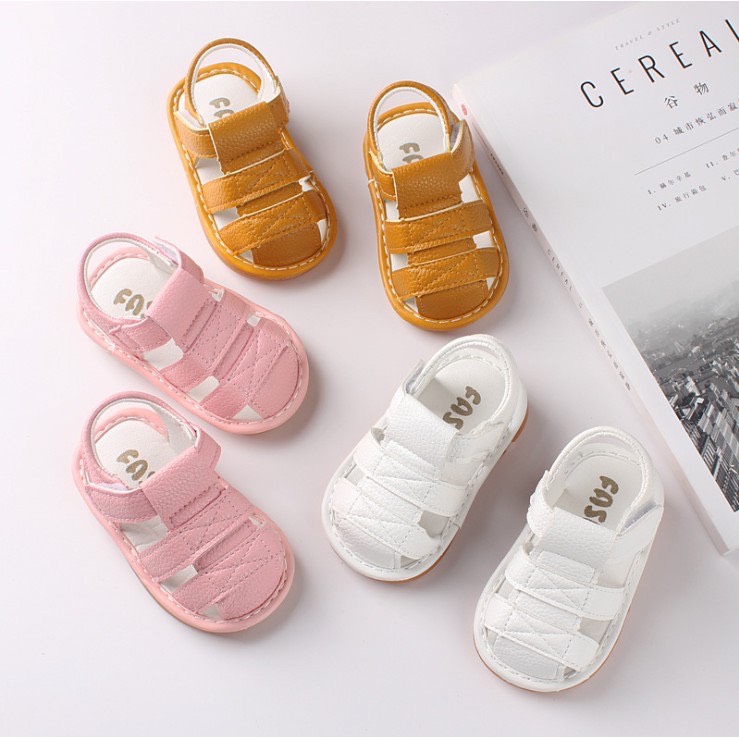 [HCM]Sandal / giày tập đi da siêu mềm có đệm gót đế kèn chút chít cho bé