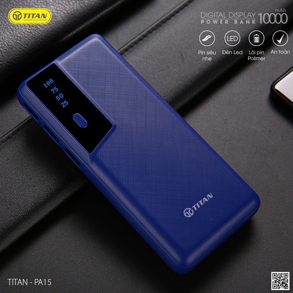 Pin dự phòng titan pa15 dung lương 10000mah có đèn led hiển thị thời lượng pin