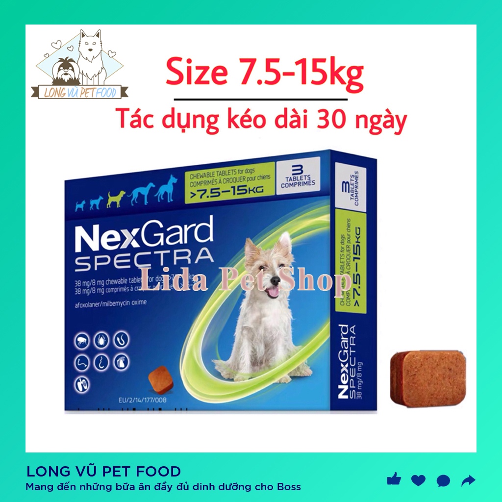 NEXGARD SPECTRA Thuốc trị ve ghẻ bọ chét demodex tẩy giun cho chó - Hộp 3 viên (15-30kg) - Long Vũ Pet Food