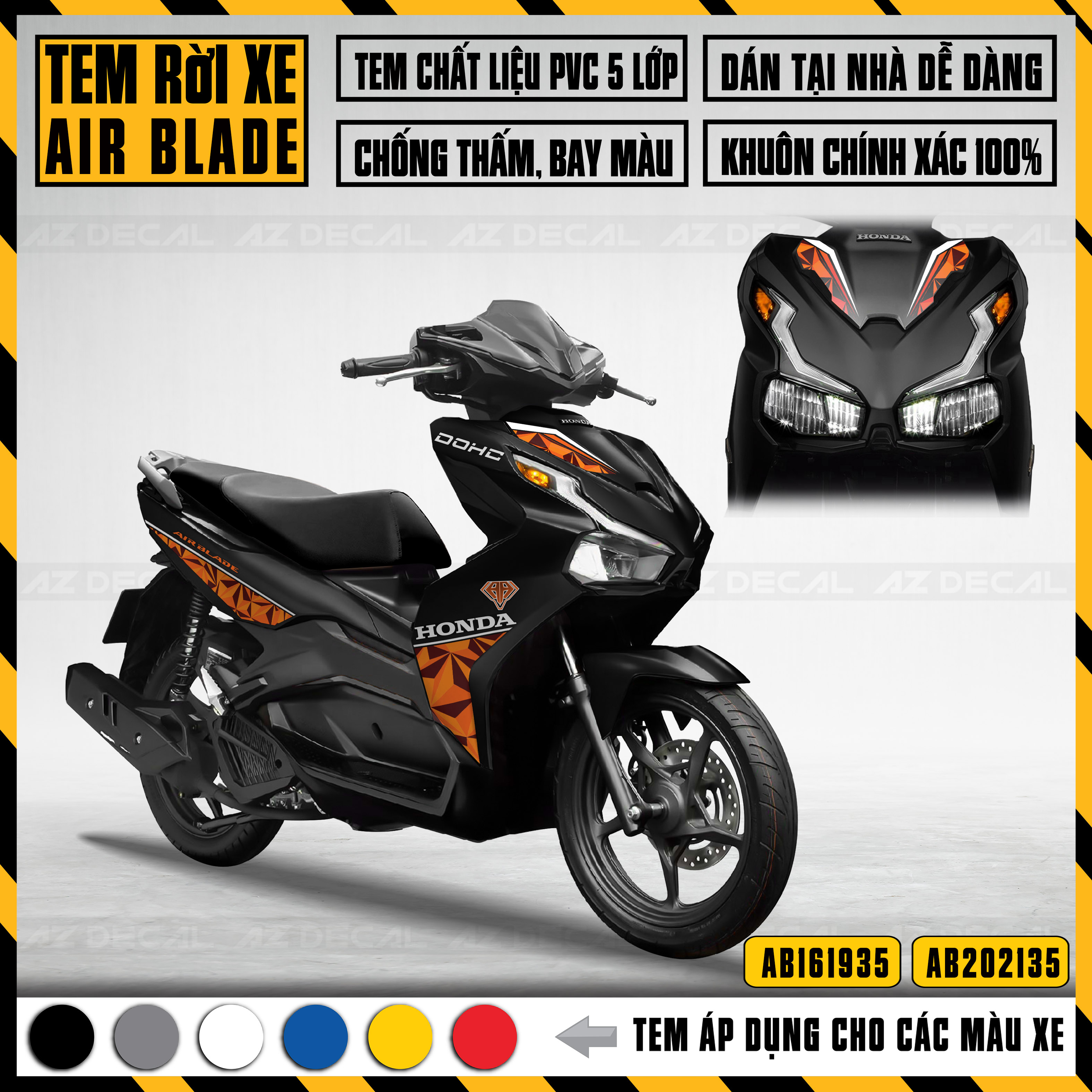 Tem Chế Dán Xe Airblade 2016 - 2022 Mẫu DOHC | AB35 | Decal Rời Dán Xe AB Áp Dụng Mọi Màu Xe, Chất Liệu Chống Nước, Cắt Khuôn Sẵn Dễ Dán - Azdecal