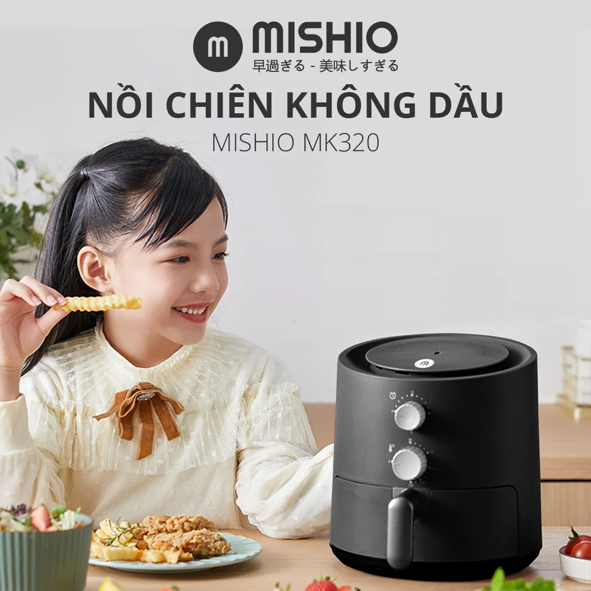 Nồi Chiên Không Dầu Mishio MK320 Dung Tích 2.2L