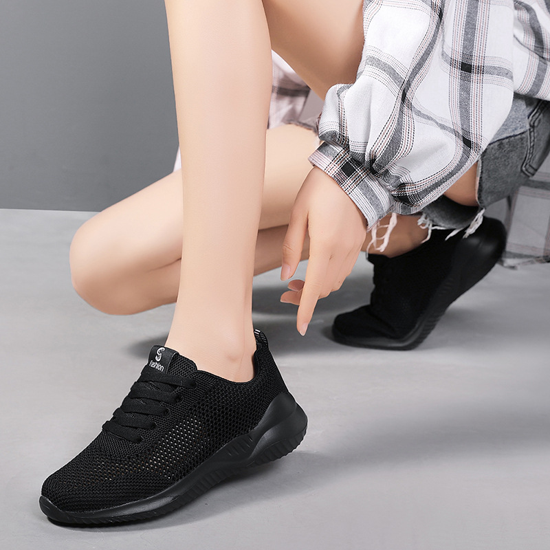 ㊖ Giày Nữ Thể Thao Thoáng Khí Mặt Lưới Dệt Bay Kiểu Hot Xuyên Biên Giới Giày Chạy Bộ Màu Trắng Nhẹ Giản Dị Dễ Phối Phong Cách Hàn Quốc - 4