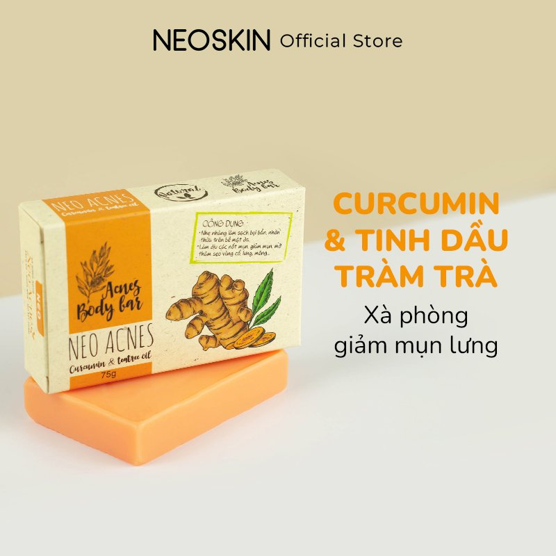  Xà Phòng Nghệ Giảm Mụn Lưng Thâm Mông Trắng Da Thiên Nhiên An Toàn Lành Tính NEOSKIN 75gr  Cục  