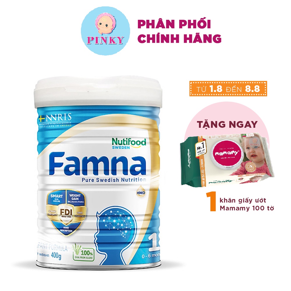 Sữa bột nutifood famna số 1 hộp 400gr 100% sản xuất từ thụy điển - dành cho bé từ 0 đến 6 tháng tuổi