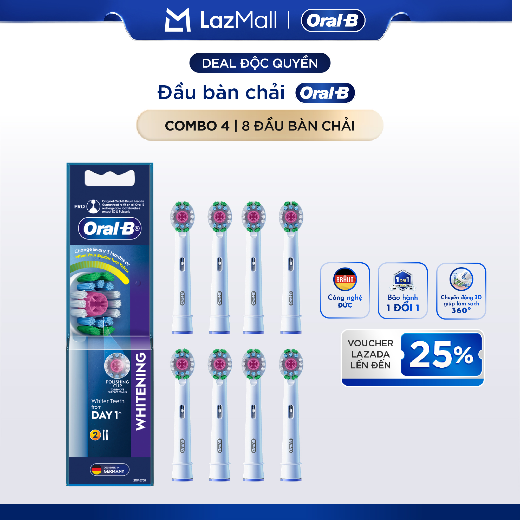[Kol] Economical Combo Set of 8 Genuine Oral-B Brush Heads Vitality Pro Deep Clean/Whitening/Sensitive