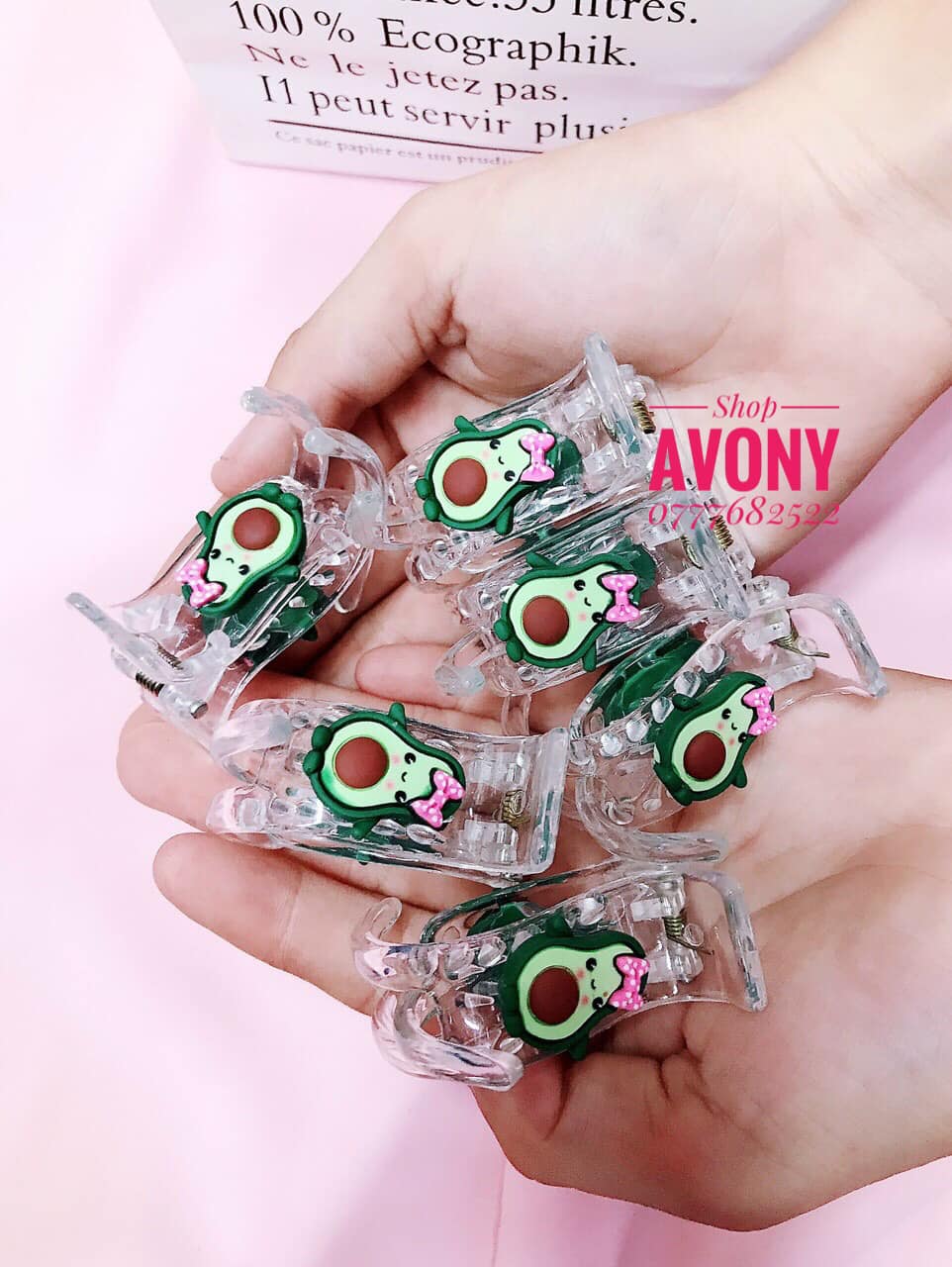 Kẹp tóc - Bấu tóc 3 răng trong dẻo đính icon bơ thắt nơ