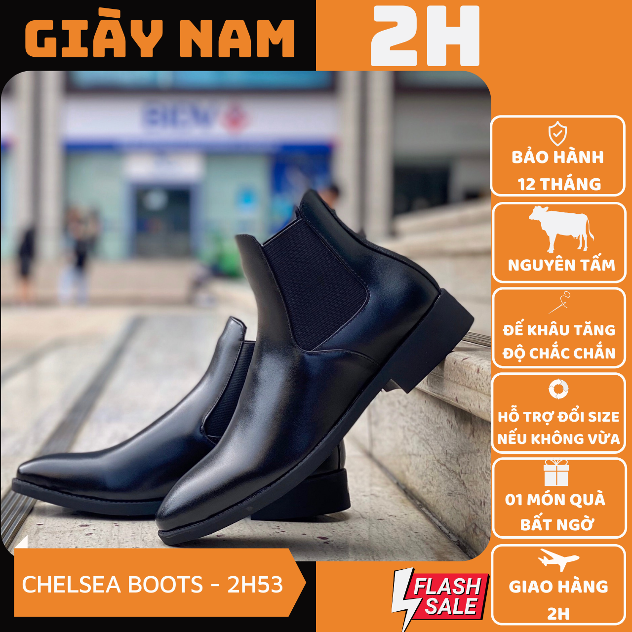 Giày Boot Cao Cổ Da Bò Thật 100% Nguyên Tấm 2H - 53