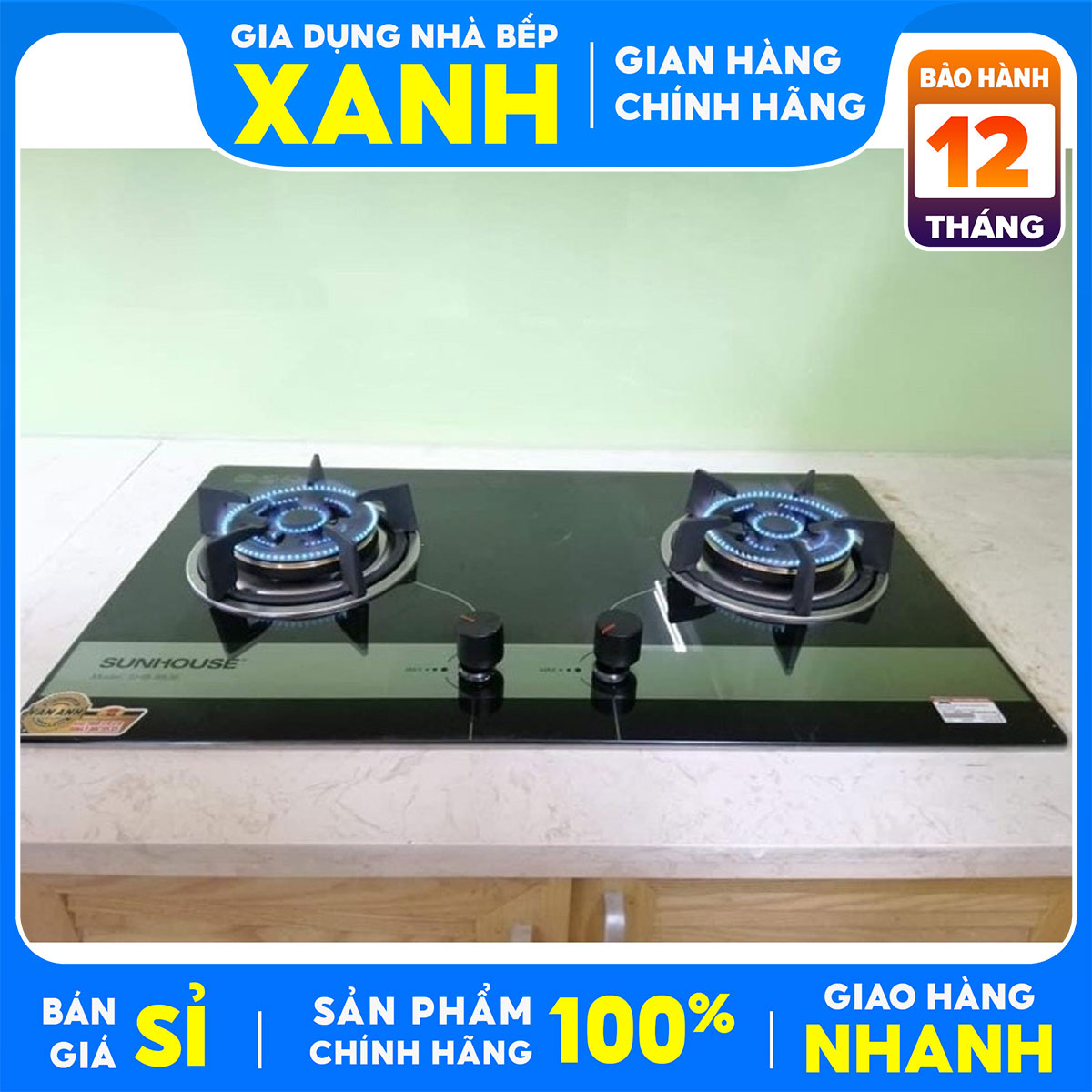 Bếp gas âm đôi Sunhouse SHB8836 Hàng trưng bày Mới 99% +Tặng Dây gas,cổ dê-Tiết kiệm gas,đánh lửa IC,Đầu đốt bằng đồng thau