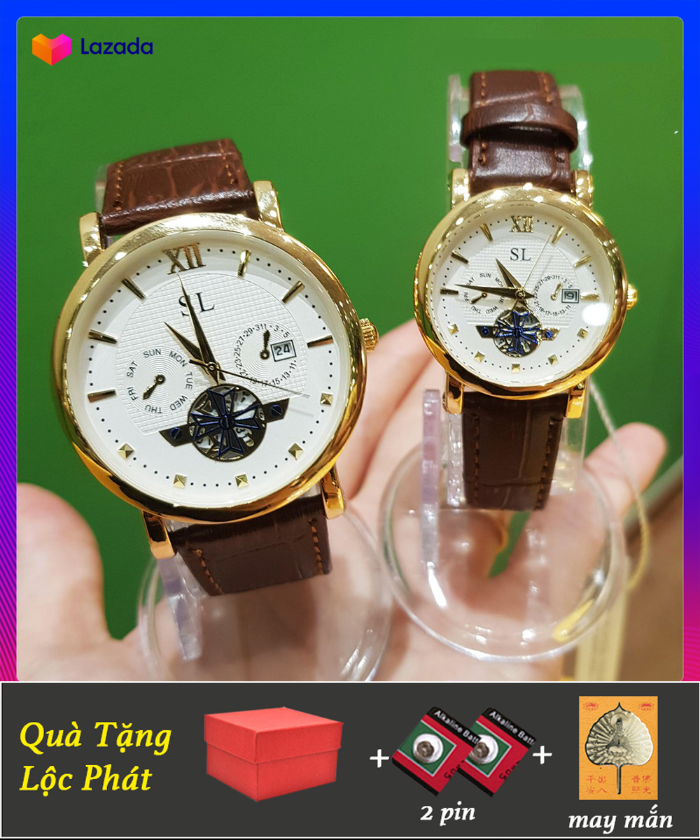 ĐỒNG HỒ ĐÔI CẶP NAM NỮ SL GIẢ LỘ MÁY GIÁ 1 ĐÔI DÂY DA MÁY NHẬT SIÊU BỀN BẢO HÀNH 1 NĂM KÍNH CHỐNG TRẦY, CHỐNG NƯỚC TẶNG KÈM 2 PIN, LÁ BỒ ĐỀ TRỊ GIÁ 100K