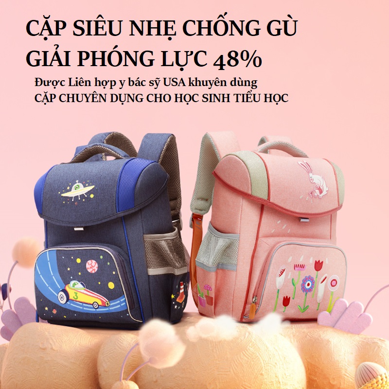 Balo cặp đi học cho học sinh tiểu học siêu nhẹ, chống gù, chất liệu vải chống thấm nước