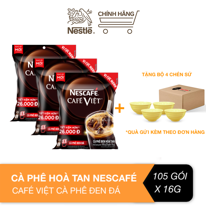 Combo 3 bịch cà phê hòa tan NESCAFÉ Café Việt CÀ PHÊ ĐEN ĐÁ