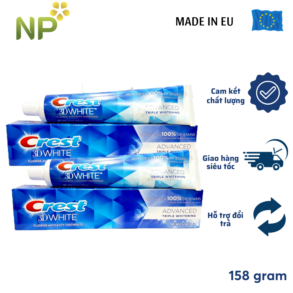 Mẫu Mới Date 2026 Kem đánh răng làm trắng răng Crest 3D White Advanced Tripple Whitening 147G nhập khẩu Mỹ