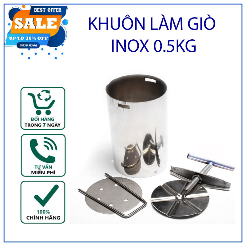 Khuôn Làm Giò, Khuôn Làm Giò Bằng Inox 0.5KG- 1KG- 2KG, khuôn Làm Giò Xào Bằng Inox Không Gỉ, Khuôn Làm Giò Xào, Khuôn Làm Giò Chả, Khuôn Ép Giò Thủ, Dụng Cụ Làm Giò Bằng Inox(Bạc).
